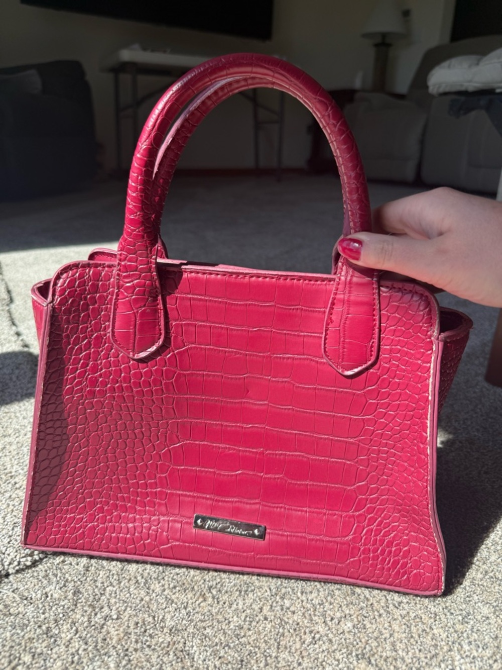 Betsey Johnson Croc-Embossed Satchel in Deep Pink raspberry